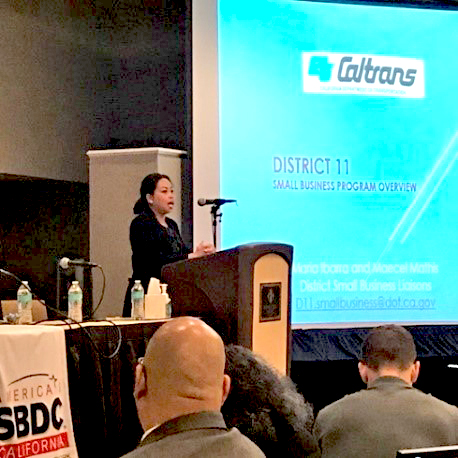 Maria Ibarra, D11 Small Business Liaison, presented at the SBDC. For more information call (619) 688-6670 or email CT.Public.Information.D11@dot.ca.gov
