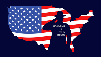 Map of the United States of America with an overlay flag and a veteran silhouette. For more information, call (619) 688-6670 or email CT.Public.Information.D11@dot.ca.gov 