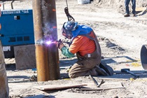 January 2020 – Welder working at State Route 11 construction site. For more information call (619) 688-6670 or email CT.Public.Information.D11@dot.ca.gov