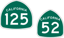 California State Routes 125 and 52 Shields