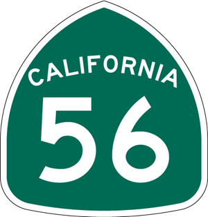 California State Route 56 shields. For more information, call (619) 688-6670 or email CT.Public.Information.D11@dot.ca.gov