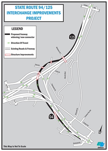 State Route 94 to State Route 125 Interchange Project map (not to scale)