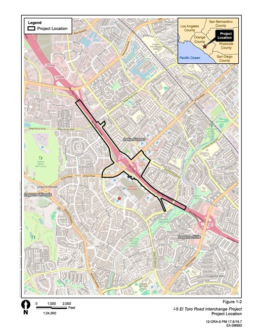 Map displaying project limits along I-5 near El Toro Road