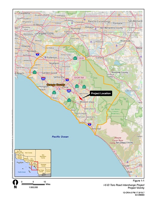 Map displaying project vicinity along I-5 within Orange County in California