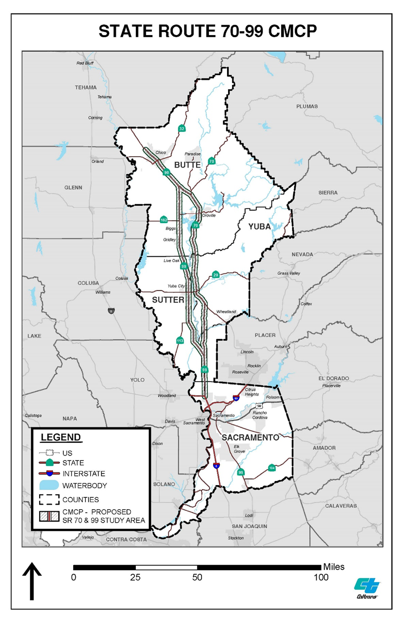 Map of State Route 70-99 Comprehensive Multimodal Corridor Plan 