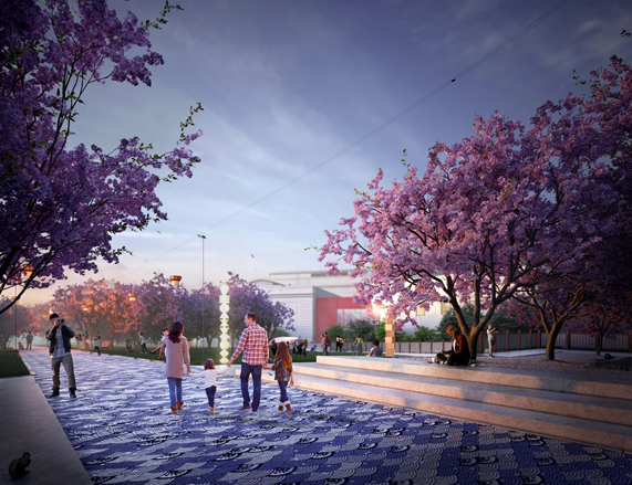 Artist rendering of the Hanami Line Project at Robert T. Matsui Waterfront Park