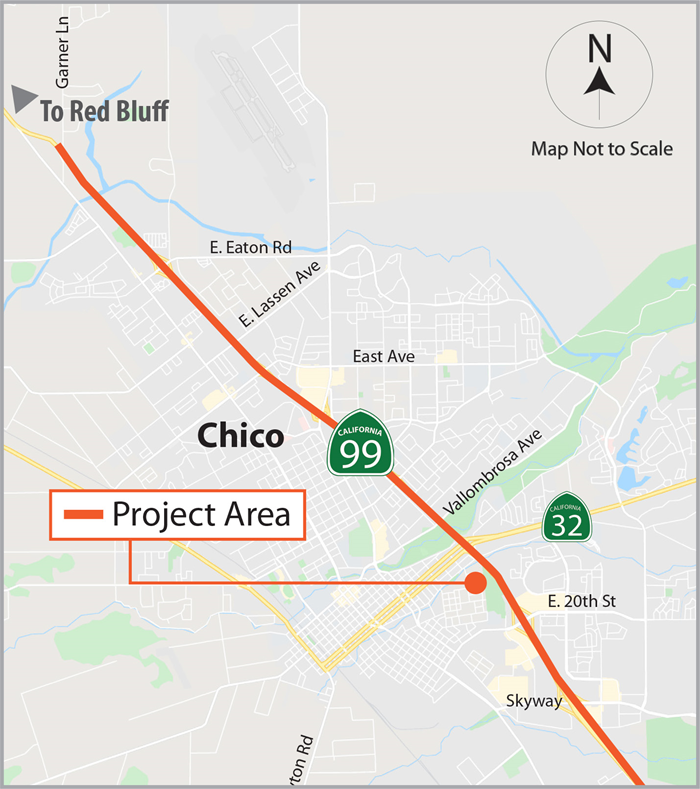 Map of Intelligent Transportation Systems project on State Route 99 in Chico