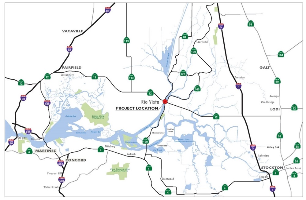 Map showing location of Rio Vista Bridge project on State Route 12