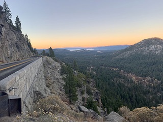 Photo of U.S. Highway 50 at dusk as it descends down from Echo Summit.