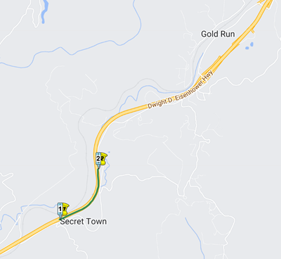 Map showing the location of paving work on Interstate 80 in Placer County, just west of Gold Run.