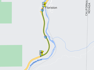 Map showing the location of emergency maintenance repair work on I-80 eastbound from a segment east of Boca to Floriston in Nevada County.
