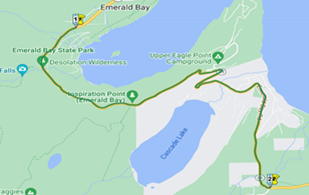 Map of SR-89 closure in both directions on Sunday, October 16 from 8 a.m. – 12:30 p.m. between Spring Creek Road and Upper Emerald Bay Road. 