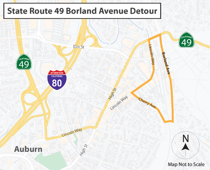 map of state route 49 borland avenue detour 