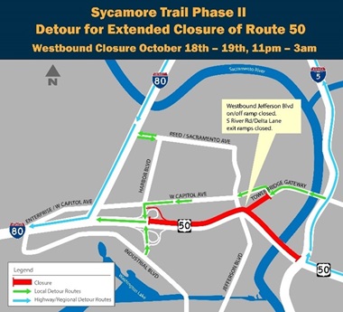 map of sycamore trail phase ll detour route 50