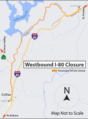 map of westbound I 80  closure 