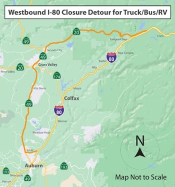 map of westbound I 80 closure detour