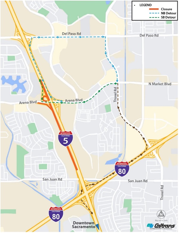 Map of i5 sac garden hwy pavement project 