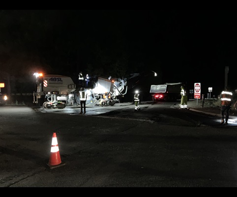 Construction crews paving portion of State Route 20 between Grass Valley and Nevada City.