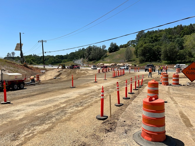 Prep work for roundabout construction along Lone Star Road and State Route 49 as part of a safety barrier project.
