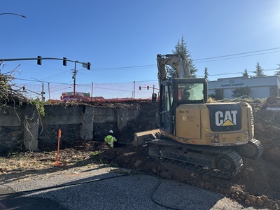 Crews starting construction of the retaining wall near Dry Creek Road along State Route 49 in Auburn.
