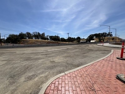 New road base along State Route 49 at Lone Star Road where crews will start construction on a new roundabout.