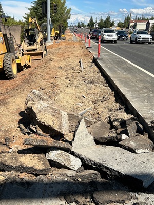 State Route 49 in Auburn showing the area where crews are working on a sidewalk gap closure project.