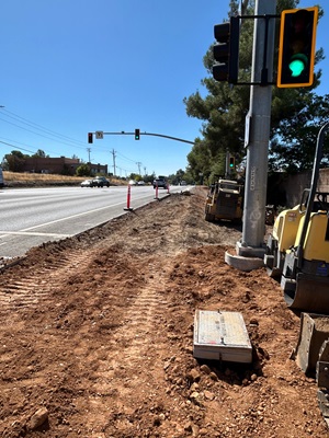 State Route 49 in Auburn showing the area where crews are working on a sidewalk gap closure project.