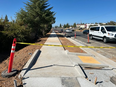 Newly constructed sidewalk along State Route 49 in Auburn as part of a sidewalk gap closure project.
