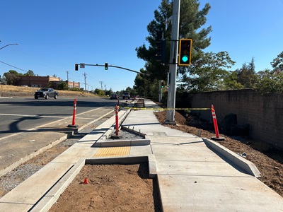 Newly constructed sidewalk along State Route 49 in Auburn as part of a sidewalk gap closure project.