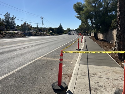 New sidewalk along State Route 49 in Auburn as part of a sidewalk gap closure project.