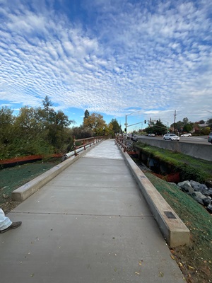 New pedestrian bridge over Rock Creek in Auburn as part of a sidewalk gap closure project.