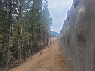 New retaining wall along Interstate 80 near Baxter, helping to create the room needed for the eastbound truck climbing lane.