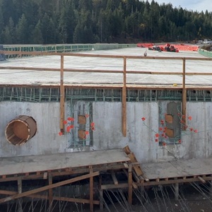 Crews working along Interstate 80 near the junction of State Route 20 as part of the Yuba Pass Separation Overhead Bridge Project.