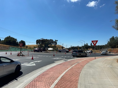 State Route 49 at Lone Star Road showing intersection in the new roundabout configuration.