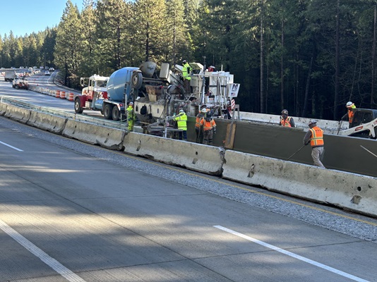 Crews placing 6,000 lineal feet of concrete median along I-80 as part of the Monte Vista Pavement Rehabilitation Project.
