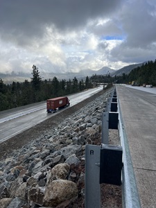 Eastbound I-80 near the junction of State Route 20 where crews are constructing new bridge span.