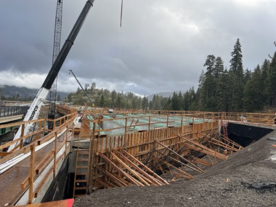 Eastbound I-80 near the junction of State Route 20 where crews are constructing new bridge span.
