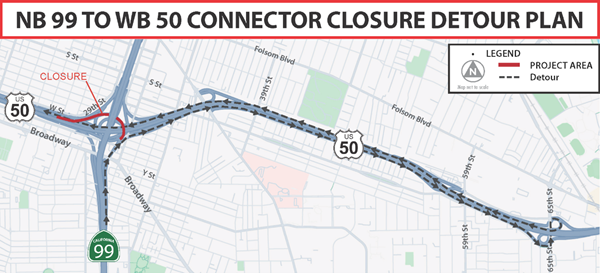NB 99 west bound closure detour plan map