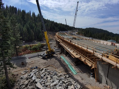 New eastbound bridge span at the junction of Interstate 80 and State Route 20 in the Sierra Nevada.