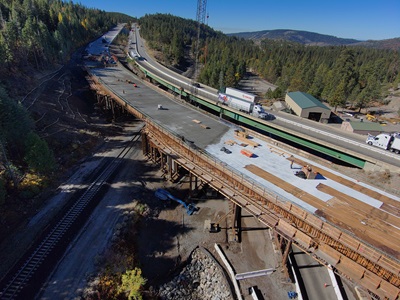 Bridge construction along Interstate 80 near the junction with State Route 20 in the Sierra Nevada.
