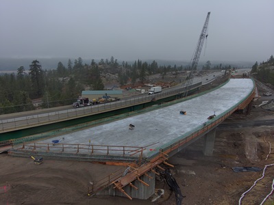 New eastbound bridge span under construction along I-80 at the junction with State Route 20.