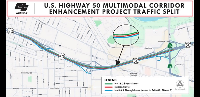 US 50 multimodal corridor enhancement project traffic split map