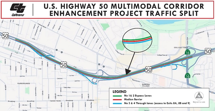 US 50 multimodal corridor enhancement project traffic split map 