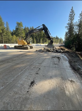 Picture of the EB travel lanes getting excavated so that we can install part of the wildlife crossing. The wildlife crossing will be an 12'x12' passage tunnel from the westbound side to the westbound side of I-80 to be able to cross safely.