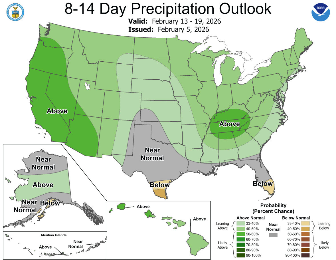 NWS 8-14 day precipitation outlook Feb 13-19