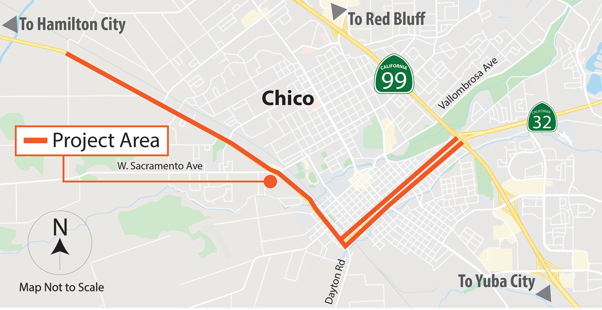 Map of Highway 32 Project in Chico