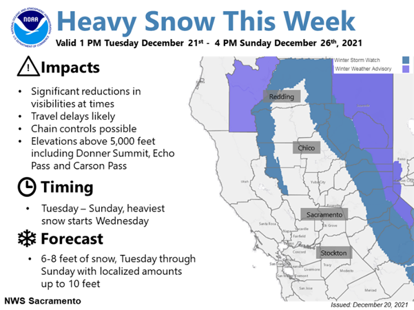 Map of heavy snow December 21 through 25 2021