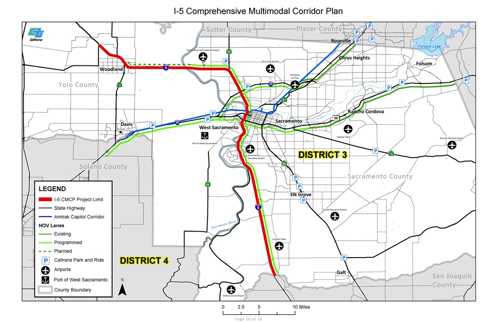 Map of Interstate 5 Comprehensive Multimodal Corridor Plan.  Contact 530-812-4414 or email  dianira.soto@dot.ca.gov for more details.