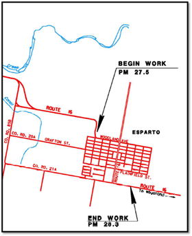 Map of pedestrian improvement project in Esparto