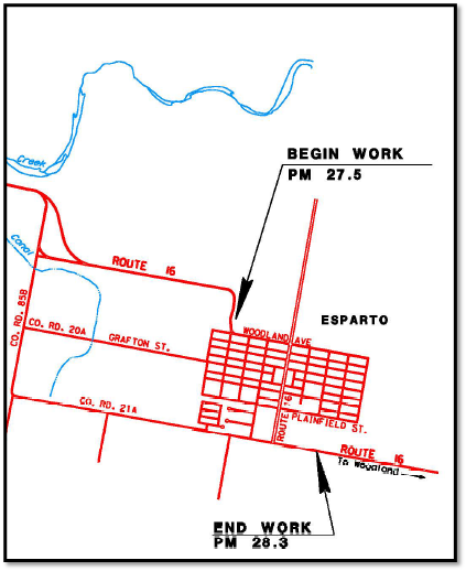 Map of pedestrian improvement project in Esparto